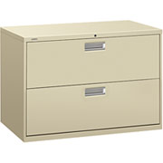 HON 600 Series 42" Wide 2-Drawer Lateral File/Storage Cabinet, Putty