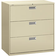 HON 600 Series 42" Wide 3-Drawer Lateral File/Storage Cabinet, Putty