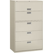 HON 600 Series 42" Wide 5-Drawer Lateral File/Storage Cabinet, Gray