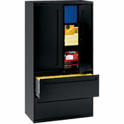 HON 700 Series 2-Drawer, 36" Wide Lateral File With Storage Cabinet, Black