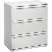 HON 800 Series 36" Wide 3-Drawer Lateral File/Storage Cabinet, Light Gray