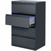 HON 800 Series 36" Wide 4-Drawer Lateral File/Storage Cabinet w/ Roll-Out Shelf, Charcoal