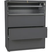 HON 800 Series 42" Wide 4-Drawer Lateral File/Storage Cabinet w/ Roll-Out Shelf, Charcoal