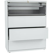 HON 800 Series 42" Wide 4-Drawer Lateral File/Storage Cabinet w/ Roll-Out Shelf, Light Gray