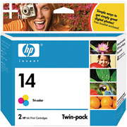 HP 14 (C9342FN) Tricolor Ink Cartridges, 2/Pack