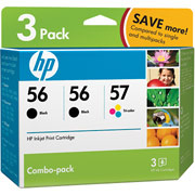 HP 56/56/57 Black/Tricolor Ink Cartridges, 3/Pack
