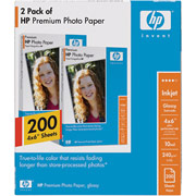 HP Premium Photo Paper, 4" x 6", High Gloss, 200/Pack