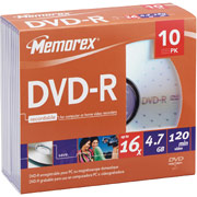 Memorex 10/Pack 4.7GB DVD-R, Jewel Cases