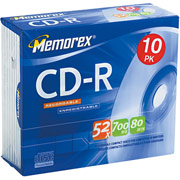 Memorex 10/Pack 700MB CD-R, Slim Jewel Cases