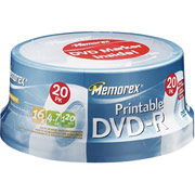 Memorex 20/Pack 4.7GB Printable DVD-R, Spindle