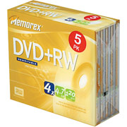 Memorex 5/Pack 4.7GB DVD+RW, Jewel Cases