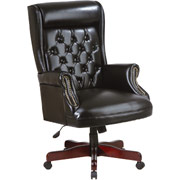 Office Star Black Closed Arm Traditional Executive Chair with Mahogany Wood Finish