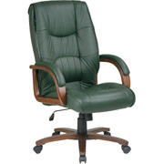 Office Star Glove Soft Green Leather Executive Chair, Manchester Wood Finish