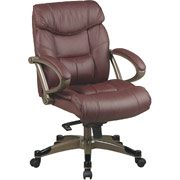 Office Star Glove-Soft Leather Mid-Back Executive Chair, Saddle with Cocoa Frame