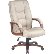 Office Star Glove Soft Tan Leather Executive Chair, Manchester Wood Finish
