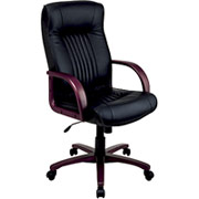 Office Star High-Back Leather and Wood Executive Chair with Cherry Finish