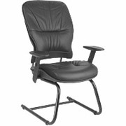 Office Star Leather Guest Chair, Black with Sled Base