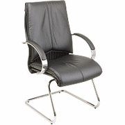 Office Star Leather Guest Chair with Padded Chrome Arms