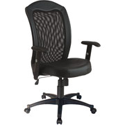 Office Star Mesh Back Chair with Black Vinyl Trim and Leather Seat
