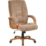 Office Star Pillow Back Executive Chair, Peat Fabric with Concord Oak Wood