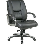Office Star Pro-Line II Mid-Back Leather  Executive Chair, Chrome Finish