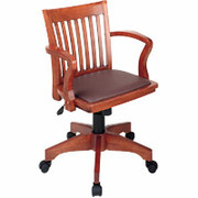 Office Star Wood Banker's Desk Chairs, Fruitwood Finish with Brown Vinyl Seat