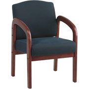 Office Star Wood Guest Chair, Cherry Wood with Midnight Blue Fabric