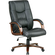 Office Star Work Smart High-Back Leather Executive Chair, Cherry Wood Finish