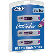 PNY 1GB Attache USB Flash Drives, 3/Pack