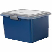 Plastic Hinged File Boxes w/Lid, Blue