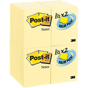 Post-it 1-1/2" x 2" Canary Yellow Flat Notes, 24 Pack