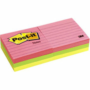 Post-it 3" x 3" Assorted Neon Line-Ruled Flat Notes