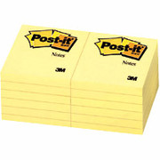 Post-it 3" x 3" Canary Yellow Flat Notes, 12 Pack