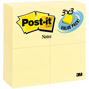 Post-it 3" x 3" Canary Yellow Flat Notes, 24 Pack