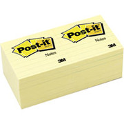 Post-it 3" x 3" Canary Yellow Line-Ruled Flat Notes, 12 Pack