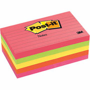 Post-it 3" x 5" Assorted Neon Line-Ruled Flat Notes
