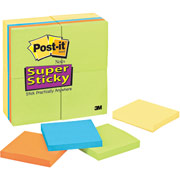Post-it Super Sticky 3" x 3" Office Pack Flat Notes, Assorted Colors, 24 Pack