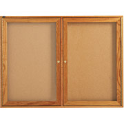 Quartet 3' x 4' Enclosed Cork Message Board w/Oak Frame and 2 Hinged Doors