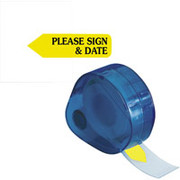 Redi-Tag "Please Sign & Date" Yellow Flags w/Dispenser, 120/Pack