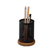 Rolodex Distinctions Punched Black Metal and Cherry Wood Pencil Holder