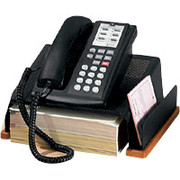 Rolodex Distinctions Punched Black Metal and Cherry Wood Phone Stand