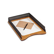 Rolodex Distinctions Punched Black Metal and Cherry Wood Stacking Front-Load Letter Tray