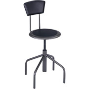 SAFCO Diesel Industrial Stool with Back, Low Base, Black Leather Seat