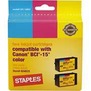 STAPLES Color Ink Cartridges Compatible with Canon BCI-15, 2/Pack