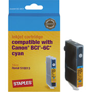 STAPLES Cyan Ink Cartridge Compatible with Canon BCI-6C