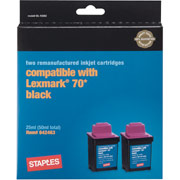 STAPLES Remanufactured Black Ink Cartridges Compatible with Lexmark 70, 2/Pack