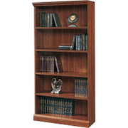Sauder Premier 5-Shelf Wooden Bookcase, Planked Cherry Finish