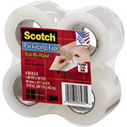 Scotch Tear-By-Hand Packaging Tape, Clear, 1.88" x 50 yds, 4 Rolls
