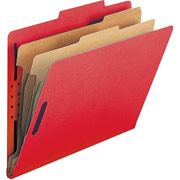 Smead Colored Pressboard Classification Folders, Letter, 2 Partitions, Bright Red, 10/Box