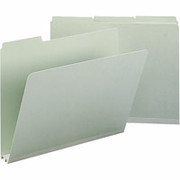 Smead Pressboard File Folders, 3 Tab, Letter, Gray/Green, 2" Expansion, 25/Box